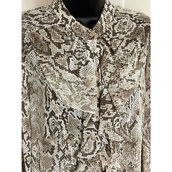 Jones New York blouse Snakeskin Print Button Down Long Sleeve ruffle Women’s 8 - Picture 4 of 9